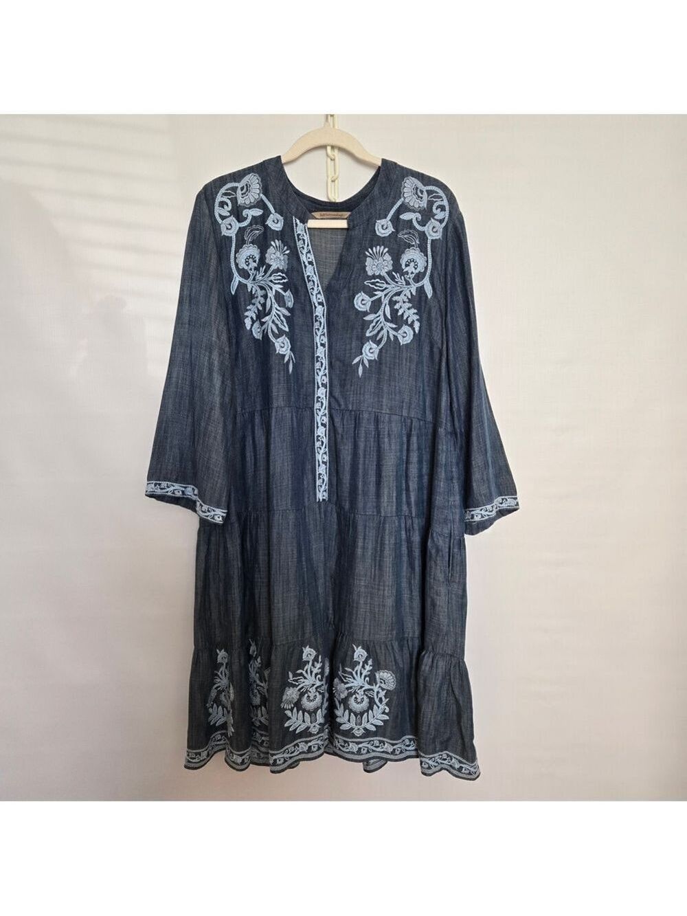 SOFT SURROUNDINGS 'CIELA TENCEL' DRESS WOMEN MIDI EMBROIDERED BLUE NWT SZ XL